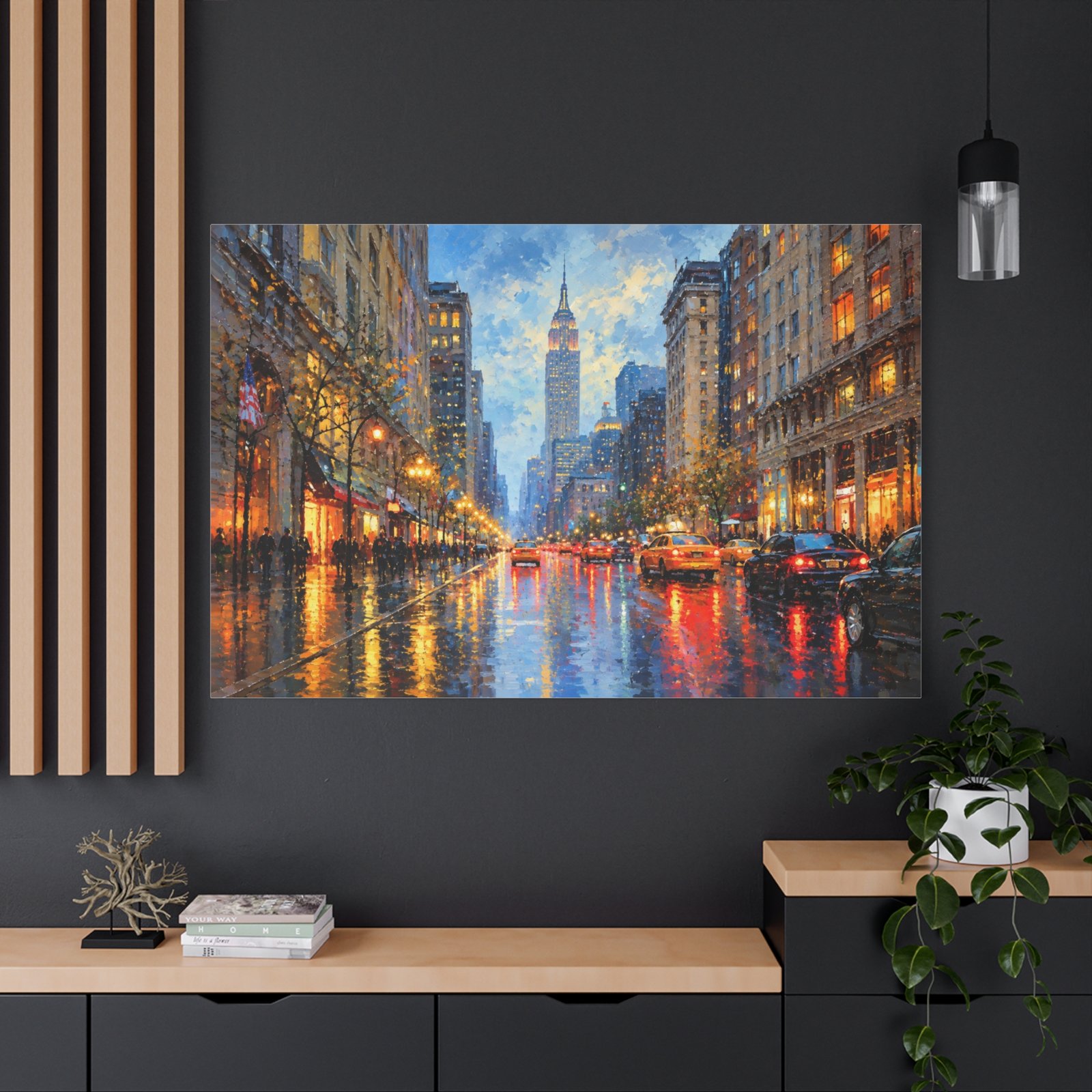 City Rainscape Canvas Print — NYC Evening Street Scene Matte Stretched Wall Art - Image 4