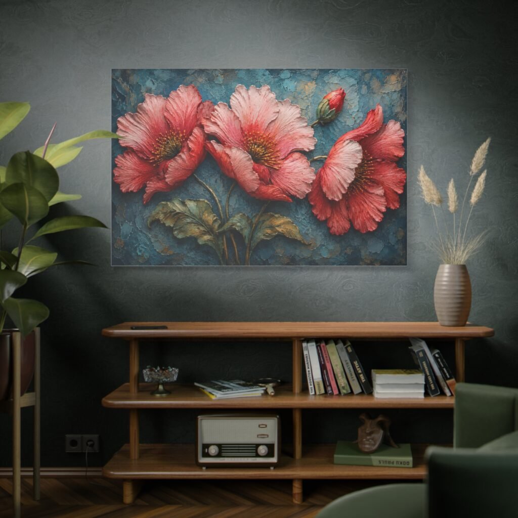 Pink Poppy Floral Canvas Wall Art — Stretched Matte 1.25"