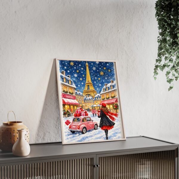 Paris Winter Holiday Poster with Wooden Frame — Eiffel Tower Christmas Street Scene - Image 35