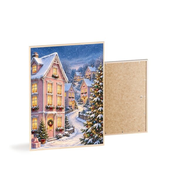 Framed Winter Village Christmas Poster – Snowy Holiday Street Wall Art - Image 4