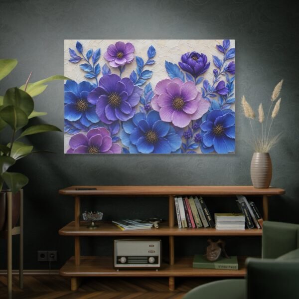 Purple Blue Floral Canvas Wall Art – Matte Stretched 1.25" - Image 5