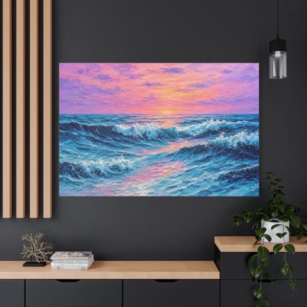 Ocean Sunset Waves Matte Stretched Canvas - Image 4