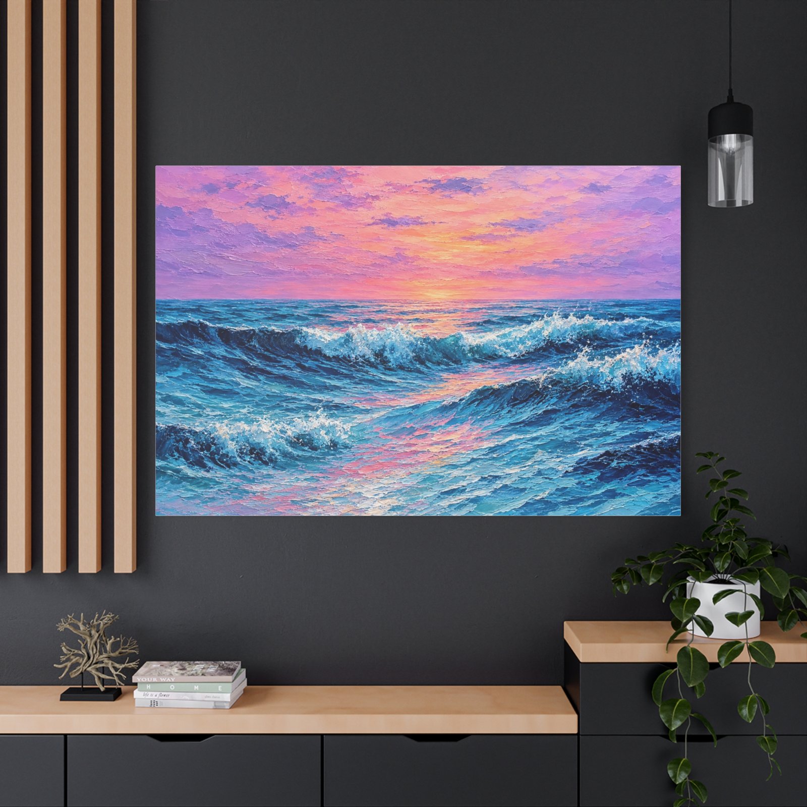 Ocean Sunset Waves Matte Stretched Canvas - Image 4