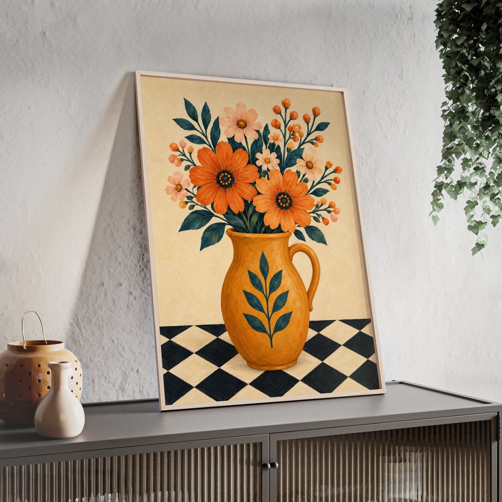 Rustic Sunflower Vase Poster with Wooden Frame — Cottagecore Floral Wall Art - Image 2