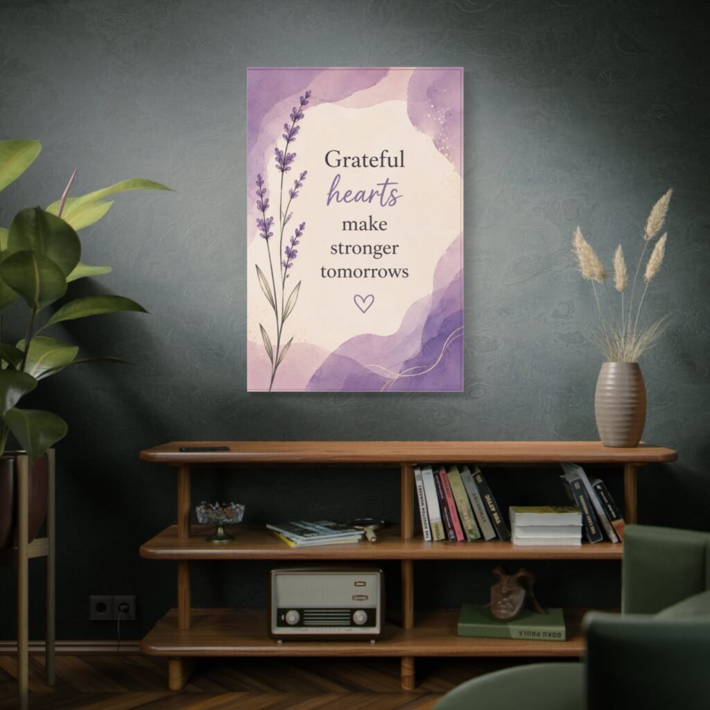 Grateful Hearts Lavender Canvas Wall Art – Inspirational Quote Stretched Matte Canvas