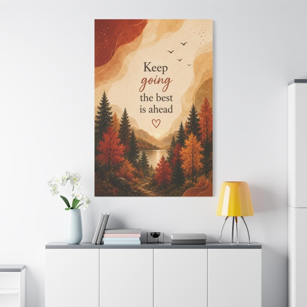 Canvas Wall Art - "Keep Going the Best Is Ahead" Autumn Landscape