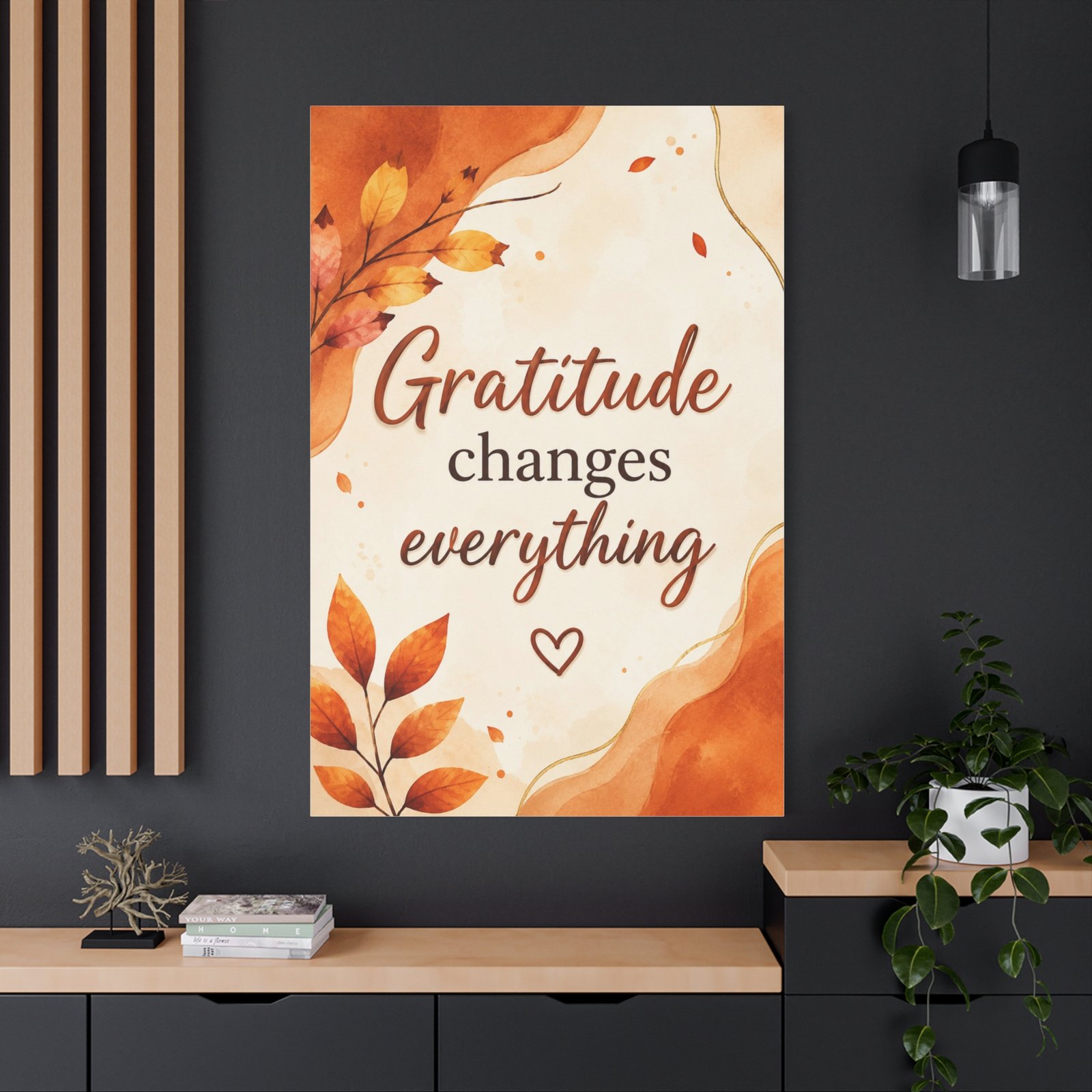 Gratitude Changes Everything Canvas Wall Art — Autumn Leaves Inspirational Quote - Image 4