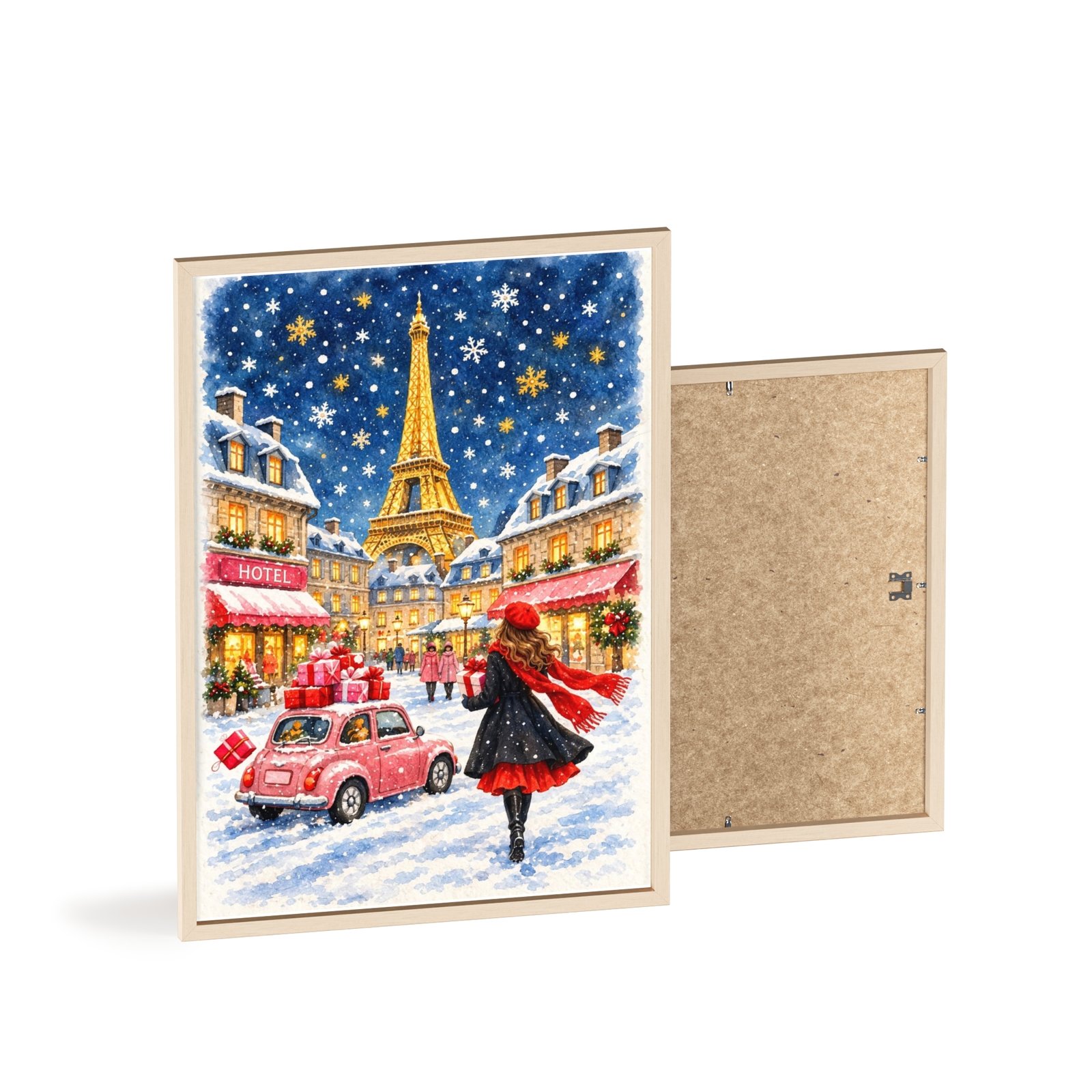 Paris Winter Holiday Poster with Wooden Frame — Eiffel Tower Christmas Street Scene - Image 86