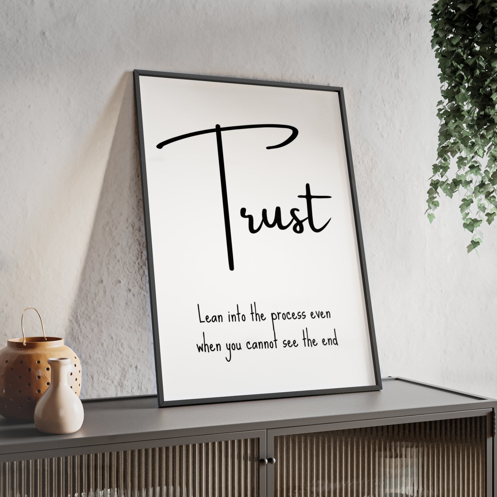 Trust Wall Art Poster with Wooden Frame — Minimalist Inspirational Quote "Trust: Lean into the process even when you cannot see the end" - Image 2