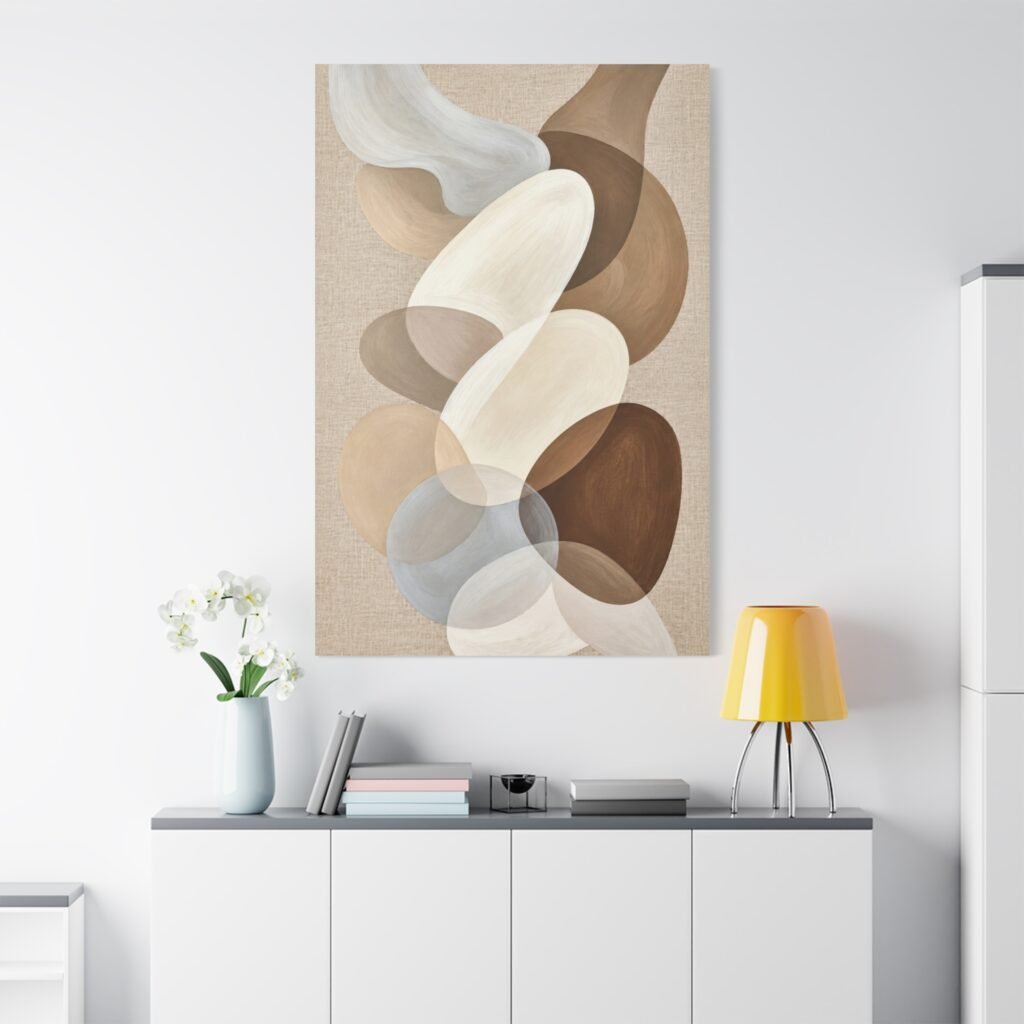 Neutral Abstract Canvas Wall Art – Earth Tone Organic Shapes, Stretched Matte Canvas