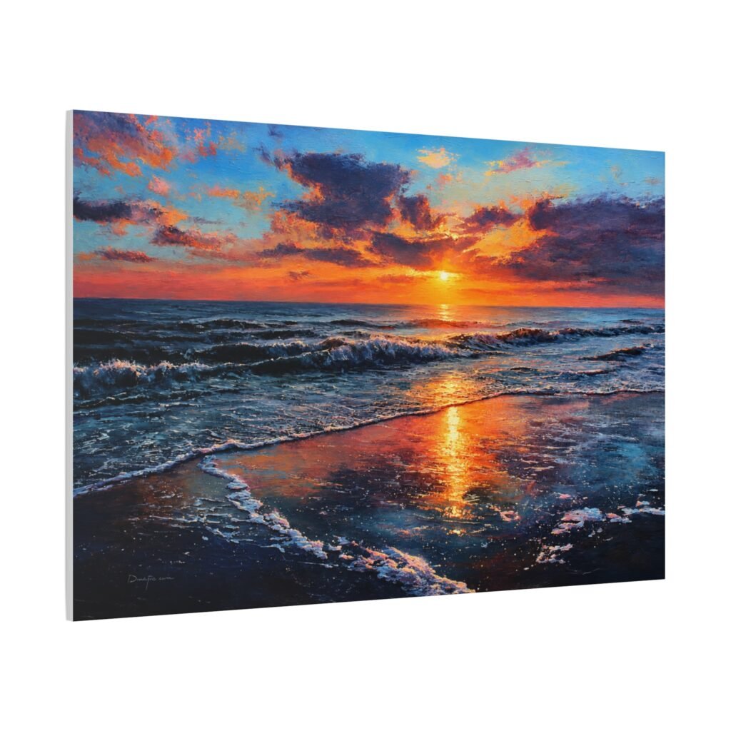 Sunset Beach Canvas Print — Stretched Matte Seascape Wall Art