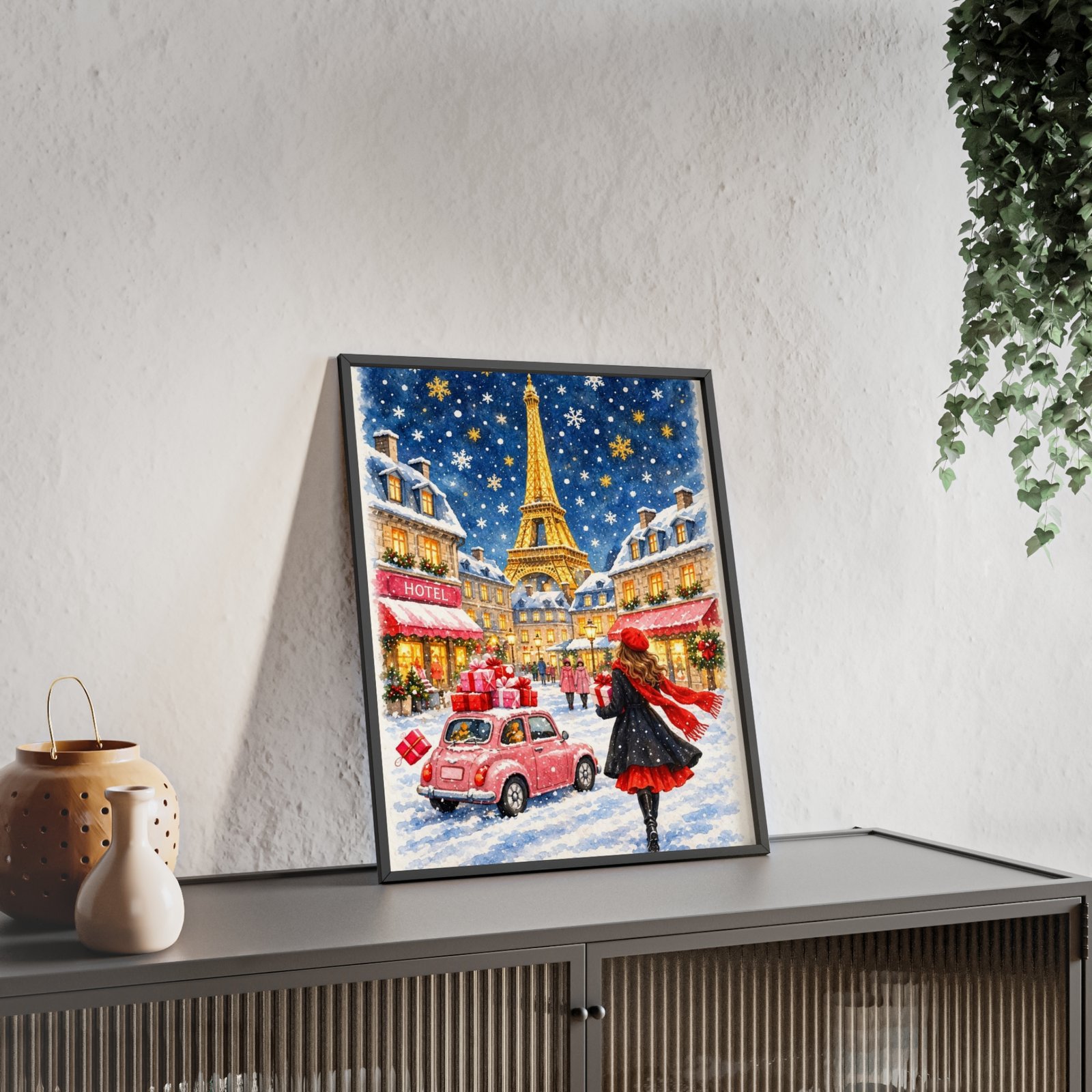 Paris Winter Holiday Poster with Wooden Frame — Eiffel Tower Christmas Street Scene - Image 27