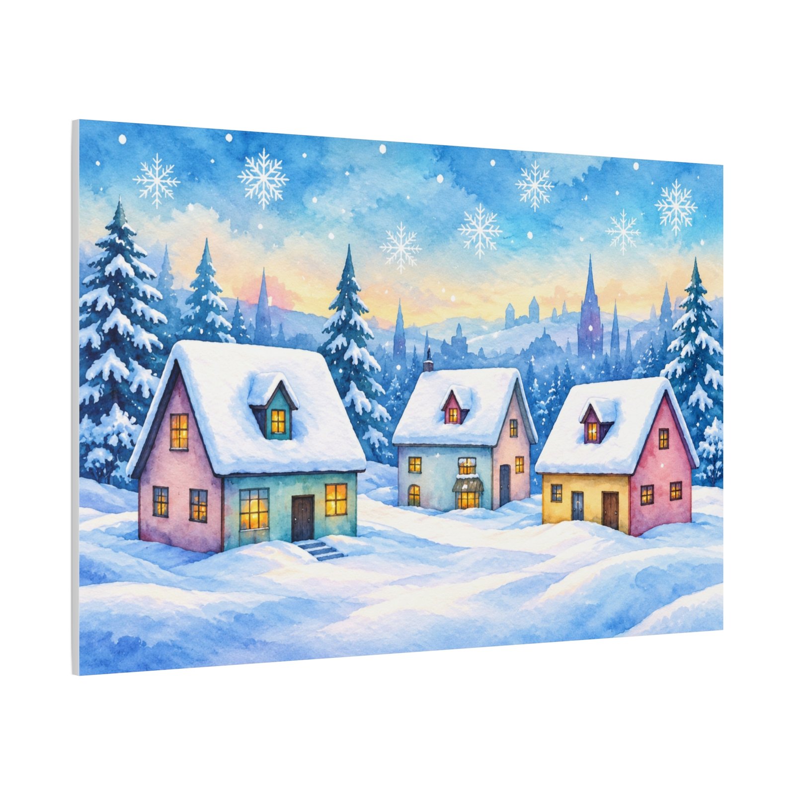 Winter Village Snow Scene Matte Canvas Wall Art — Stretched 1.25" - Image 2