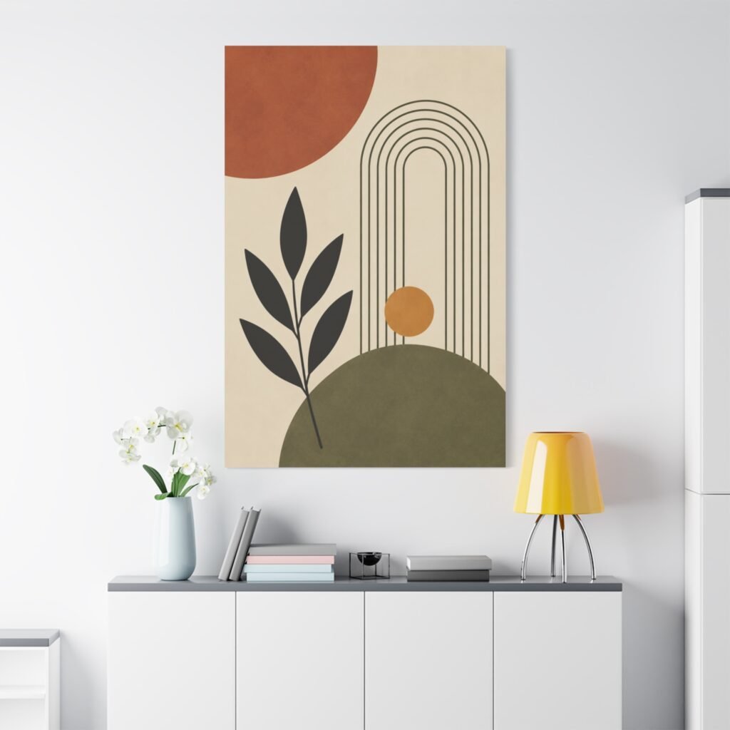Abstract Earth Tone Canvas Wall Art - Modern Botanical Sunrise