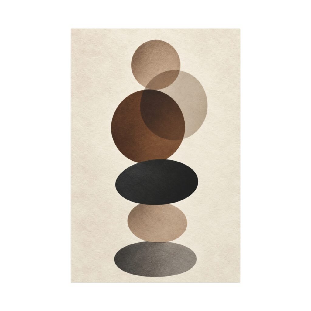 Abstract Neutral Stacked Circles Canvas — Minimalist Geometric Wall Art