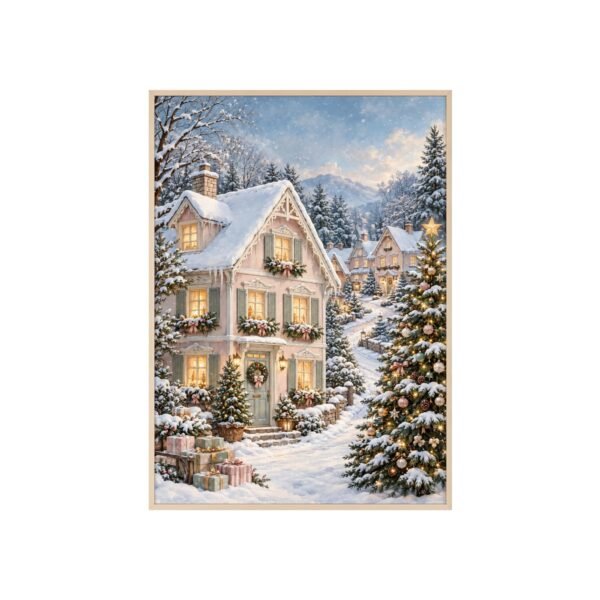 Framed Winter Cottage Christmas Poster - Image 1