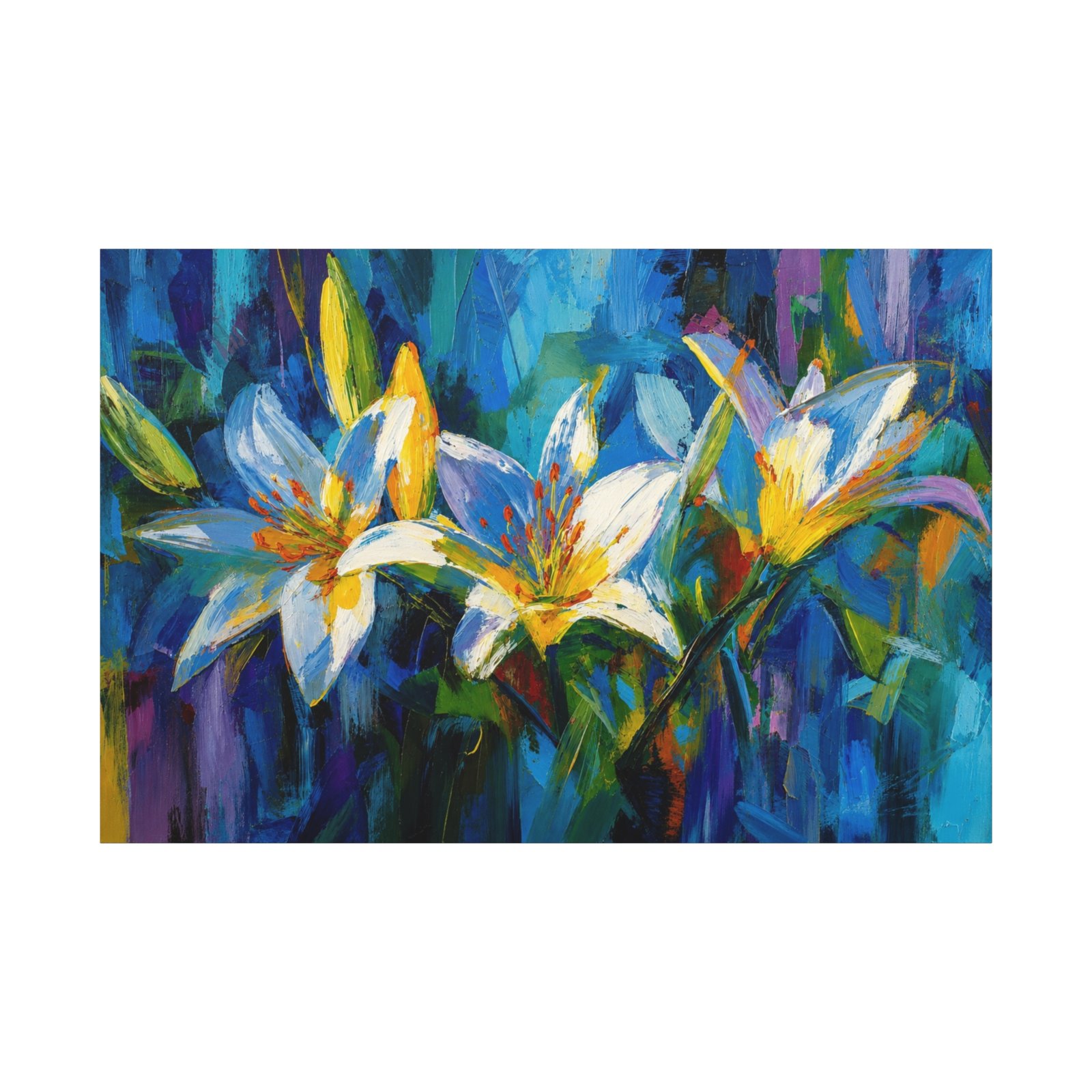 Blue & Gold Lily Abstract Wall Art Printable | Matte Stretched Wall Art - Image 2