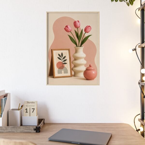 Framed Floral Poster – Pink Tulips Still Life Wall Art - Image 3