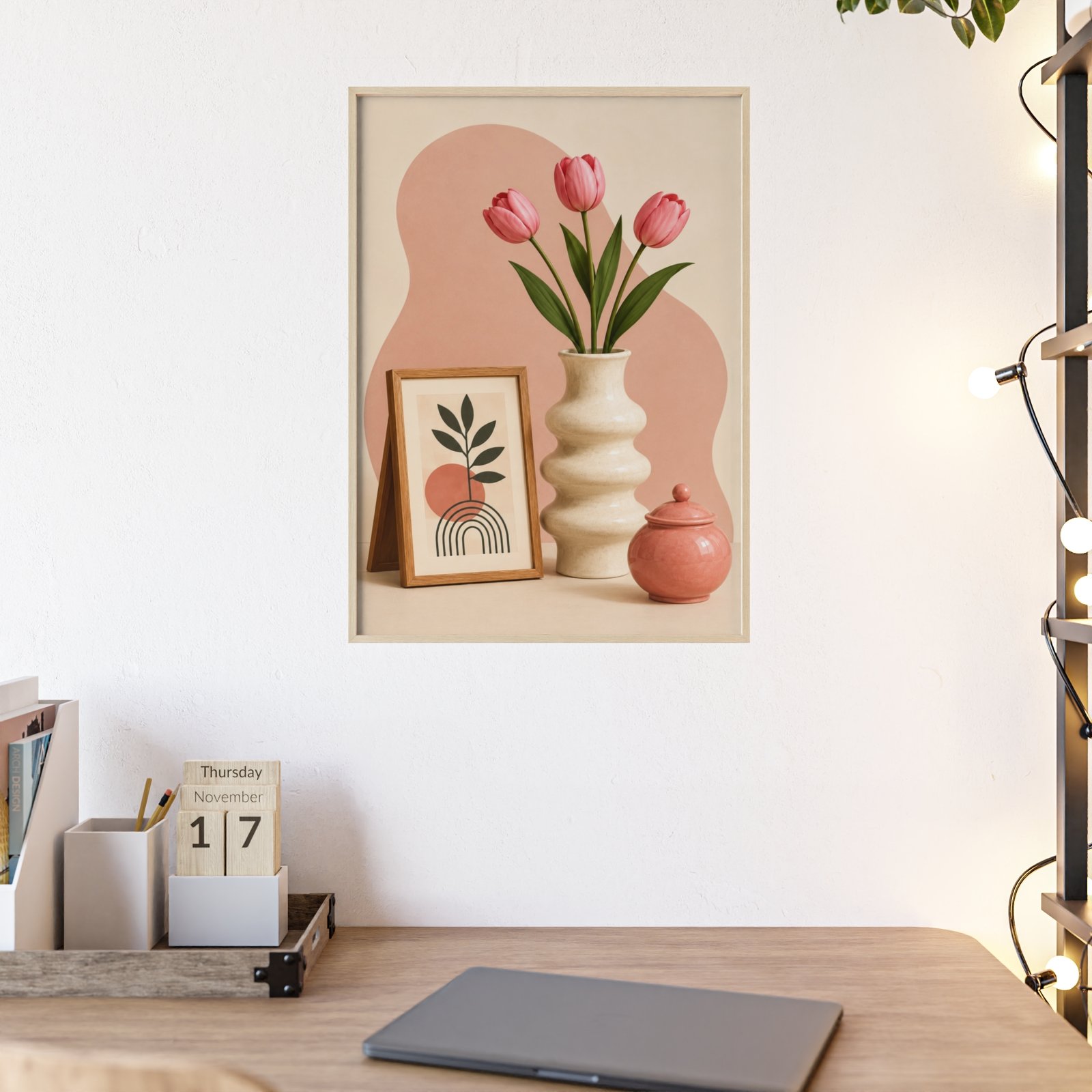 Framed Floral Poster – Pink Tulips Still Life Wall Art - Image 3