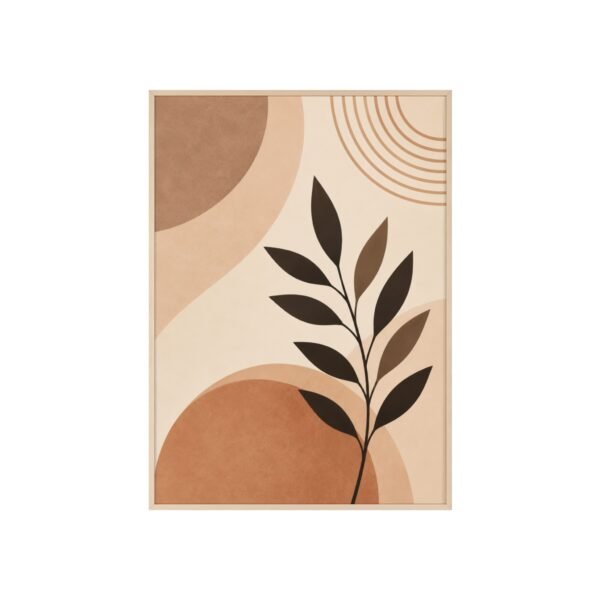 Abstract Boho Leaf Poster with Wooden Frame — Neutral Earth Tone Wall Art - Image 1
