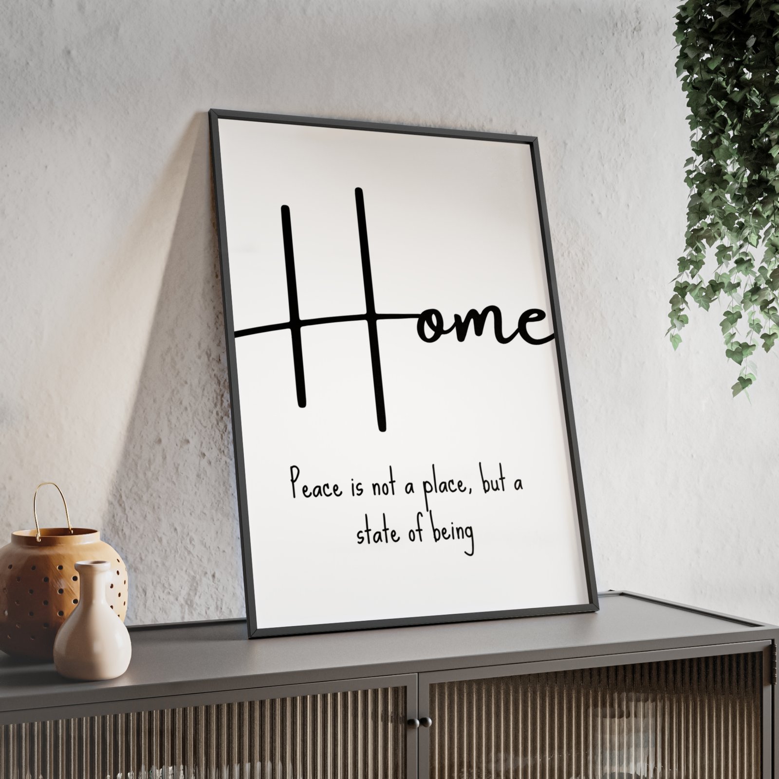 Home" Peace Is Not A Place" Framed Wall Poster — Minimalist Black & White Home Decor - Image 2
