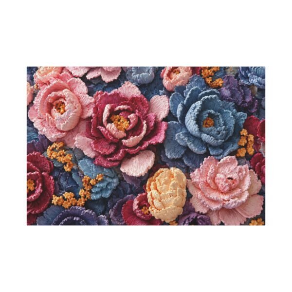 Floral Embroidery Canvas Print — Stretched Matte Wall Art - Image 2