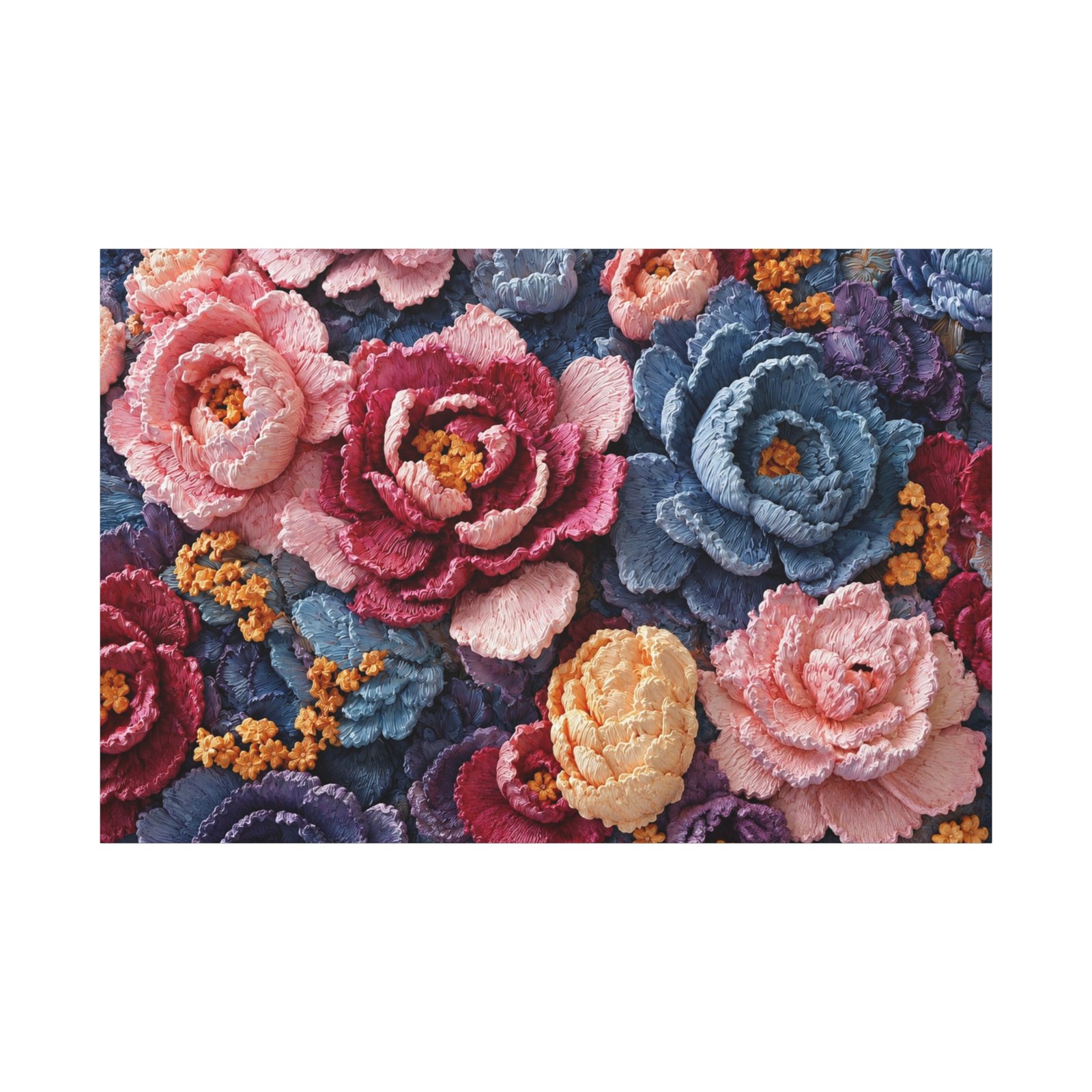 Floral Embroidery Canvas Print — Stretched Matte Wall Art - Image 2