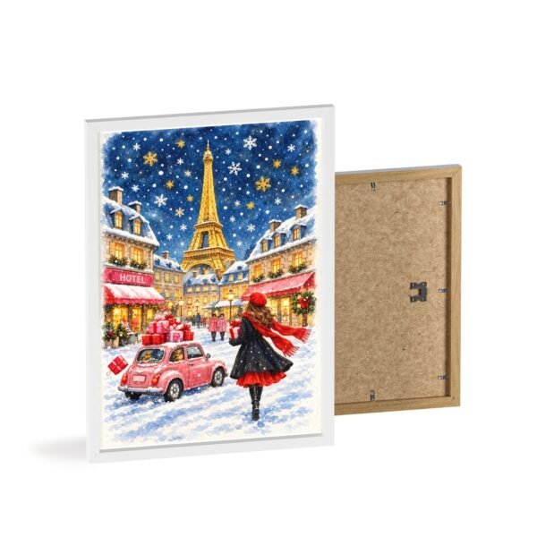 Paris Winter Holiday Poster with Wooden Frame — Eiffel Tower Christmas Street Scene - Image 118