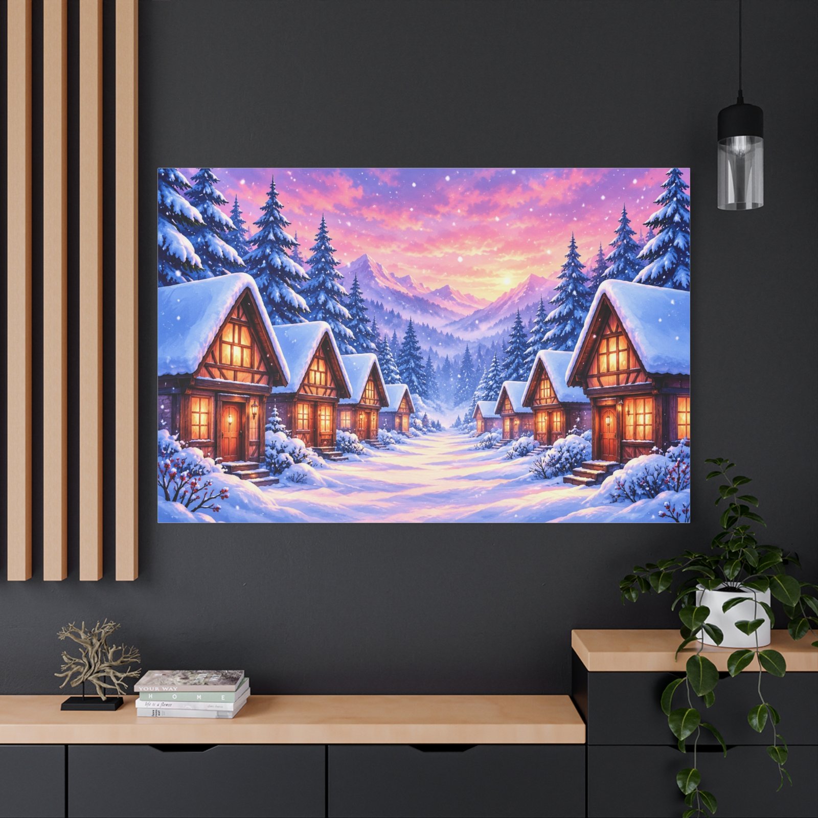 Winter Cabin Canvas – Cozy Snowy Village Matte Stretched Wall Art - Image 4