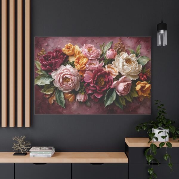 Floral Oil-Paint Peony Canvas Print — Stretched Matte Wall Art - Image 4