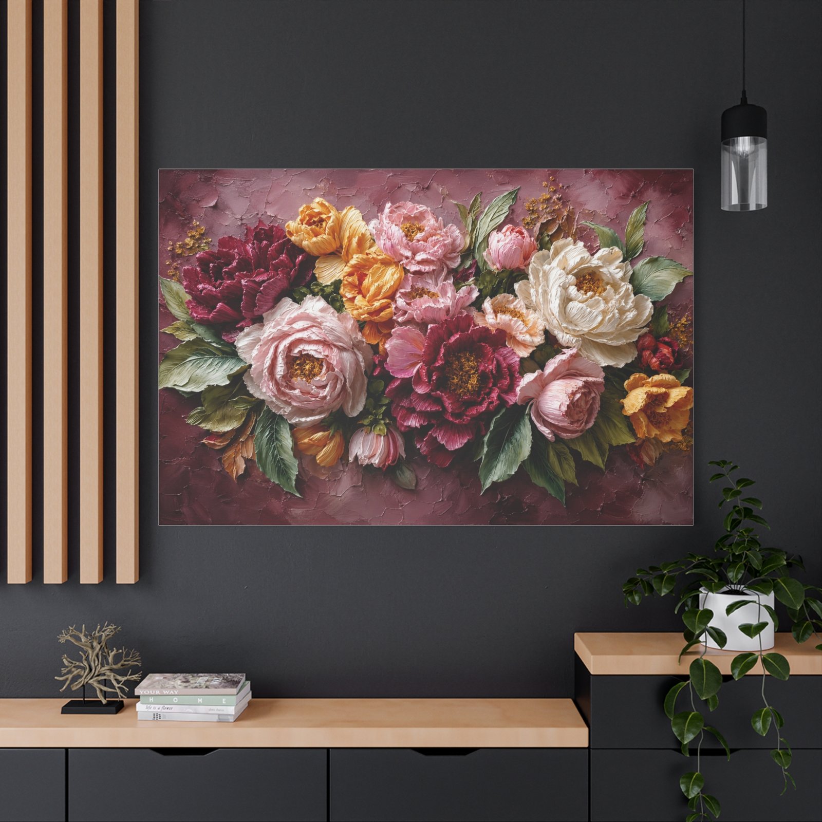 Floral Oil-Paint Peony Canvas Print — Stretched Matte Wall Art - Image 4