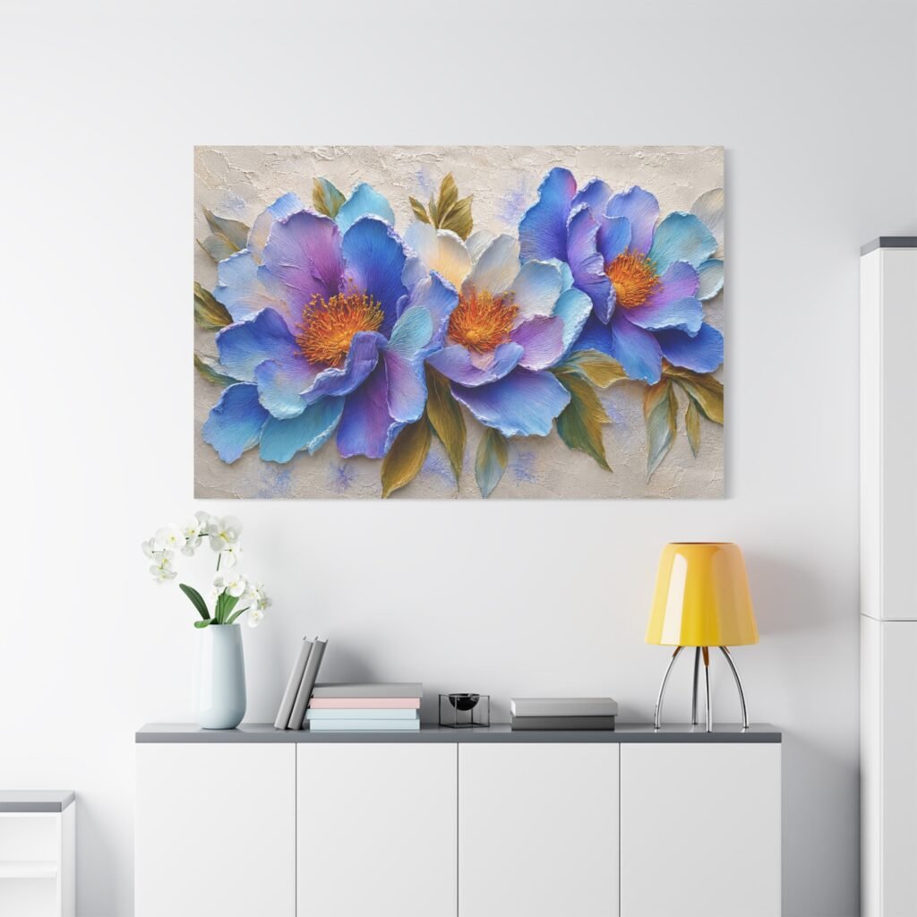 Blue Purple Peony Floral Canvas Wall Art - Matte Stretched 1.25"