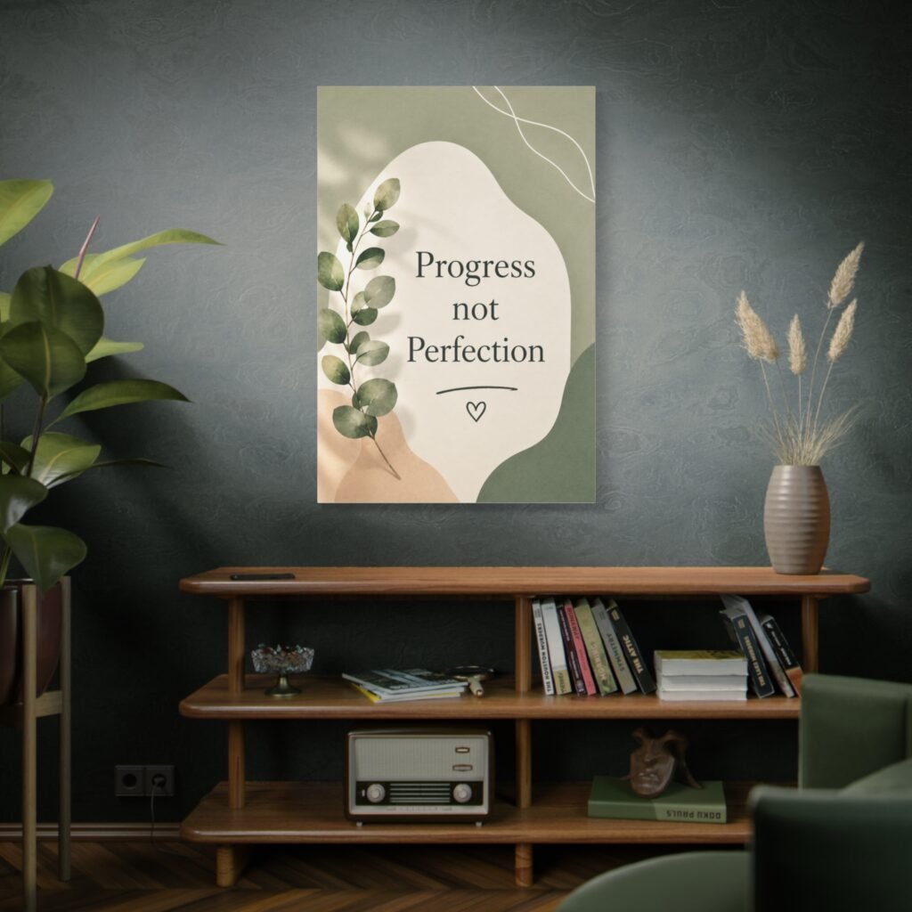 Progress Not Perfection Canvas Wall Art — Motivational Botanical Quote Print