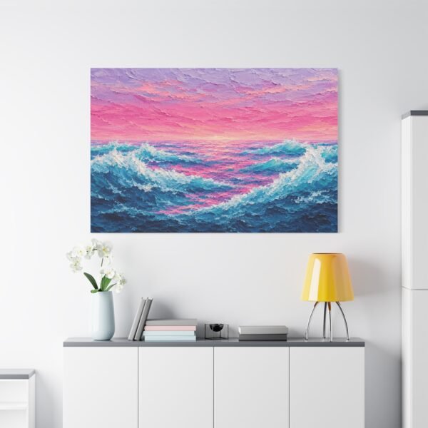Ocean Sunset Canvas Wall Art — Pink & Teal Seascape Matte Stretched Canvas - Image 3