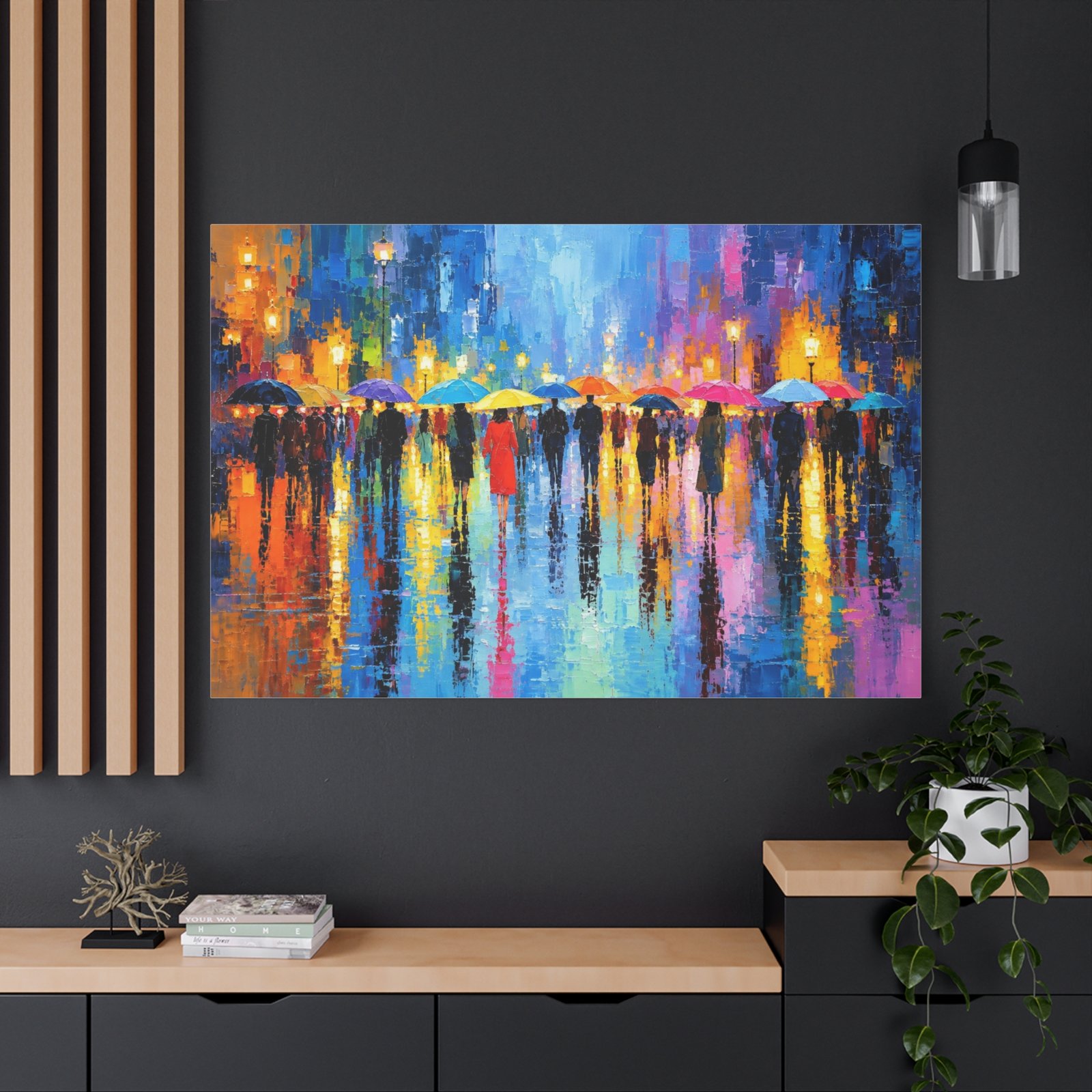 Colorful City Rainscape Matte Canvas Print — Stretched 1.25" Wall Art - Image 4