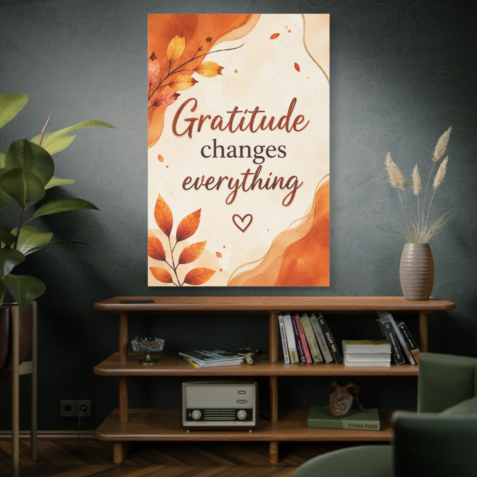 Gratitude Changes Everything Canvas Wall Art — Autumn Leaves Inspirational Quote - Image 5