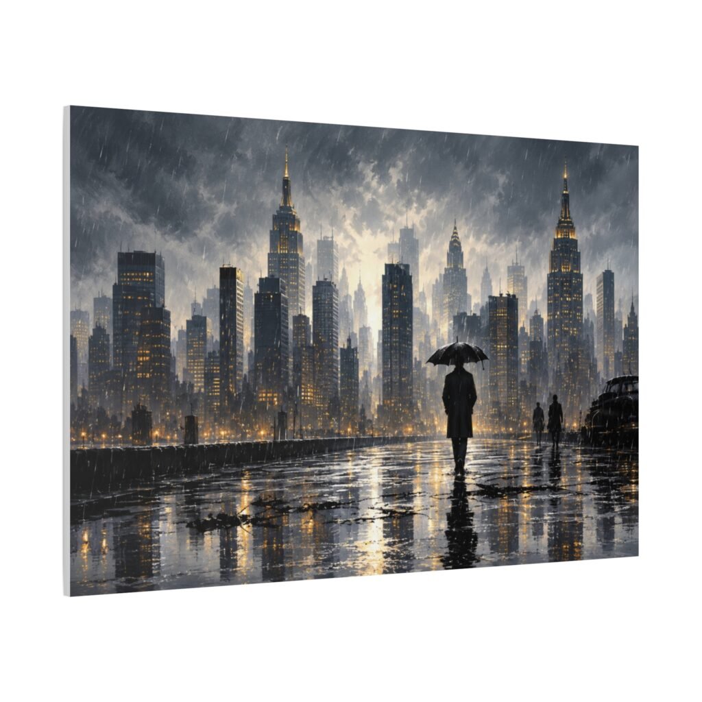 City Rainscape Matte Canvas Wall Art — Stretched 1.25"