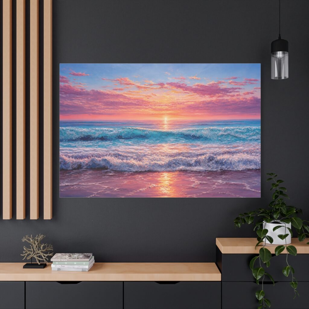 Sunset Ocean Canvas Print — Stretched Matte Seascape Wall Art