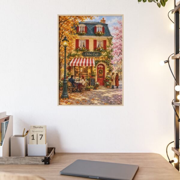 Café Street Scene Poster with Wooden Frame — Autumn Parisian Wall Art - Image 4