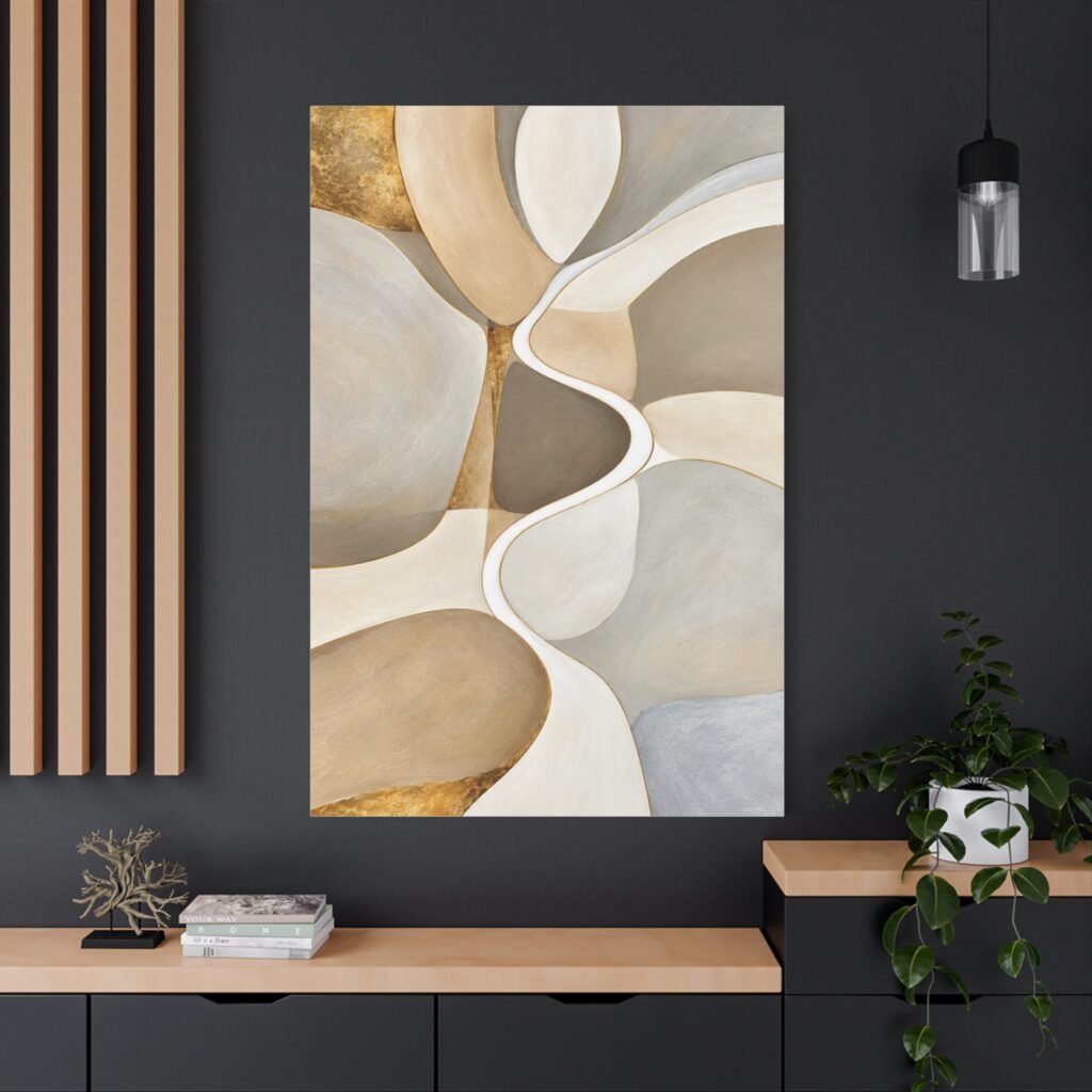 Abstract Neutral Tones Canvas Art — Organic Shapes Matte Stretched Print