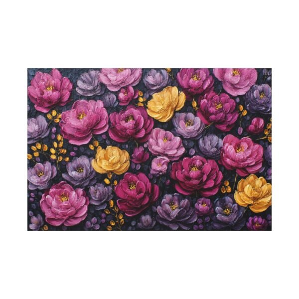 Floral Canvas Wall Art – Pink, Purple & Gold Peony Pattern, Stretched Matte Canvas - Image 2