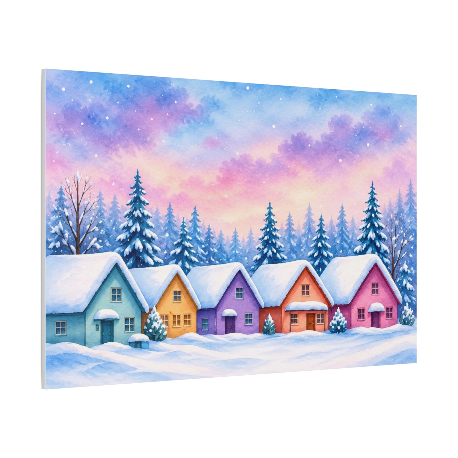 Winter Village Canvas Wall Art — Colorful Snowy Houses Matte Stretched Print - Image 2