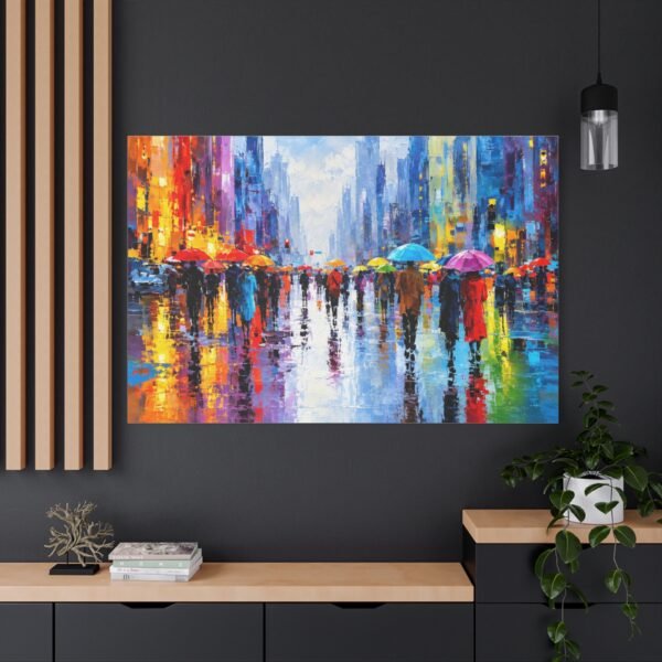 Colorful Rainy Cityscape Matte Canvas Print — Stretched Wall Art - Image 4