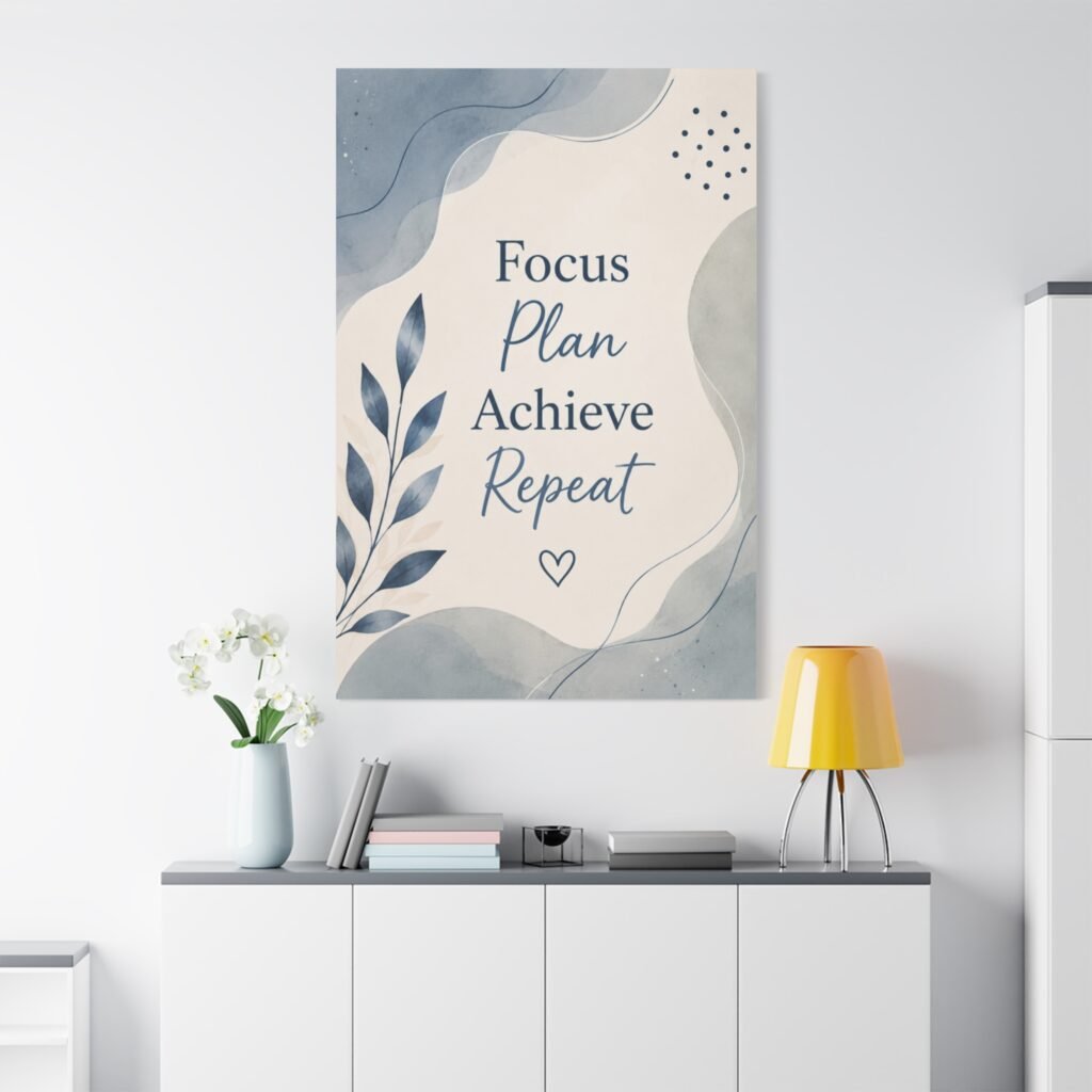 Motivational Canvas Print - "Focus Plan Achieve Repeat" Inspirational Wall Art