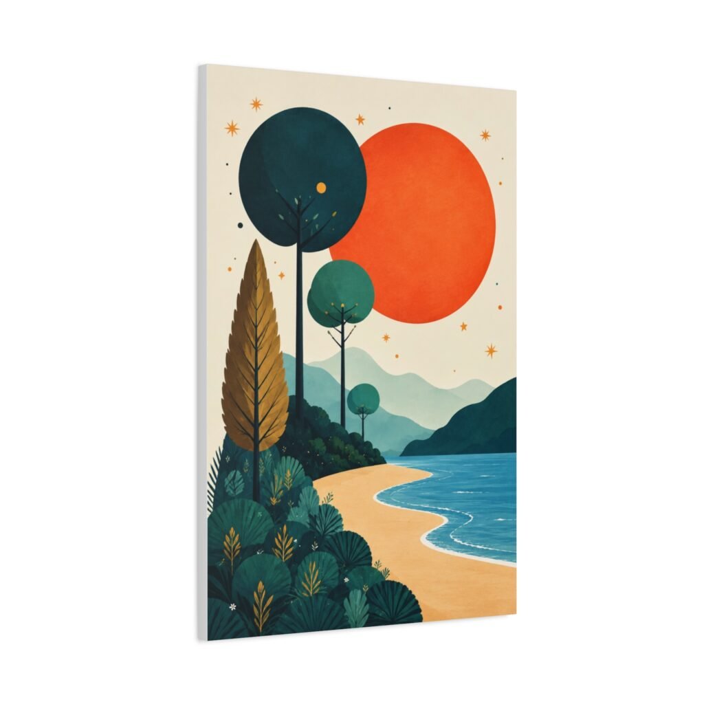 Modern Retro Sunset Beach Matte Canvas Wall Art
