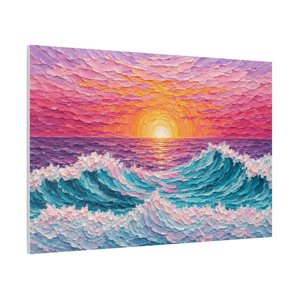 Sunset Ocean Waves Matte Canvas Wall Art — Vibrant Seascape Sunset Painting