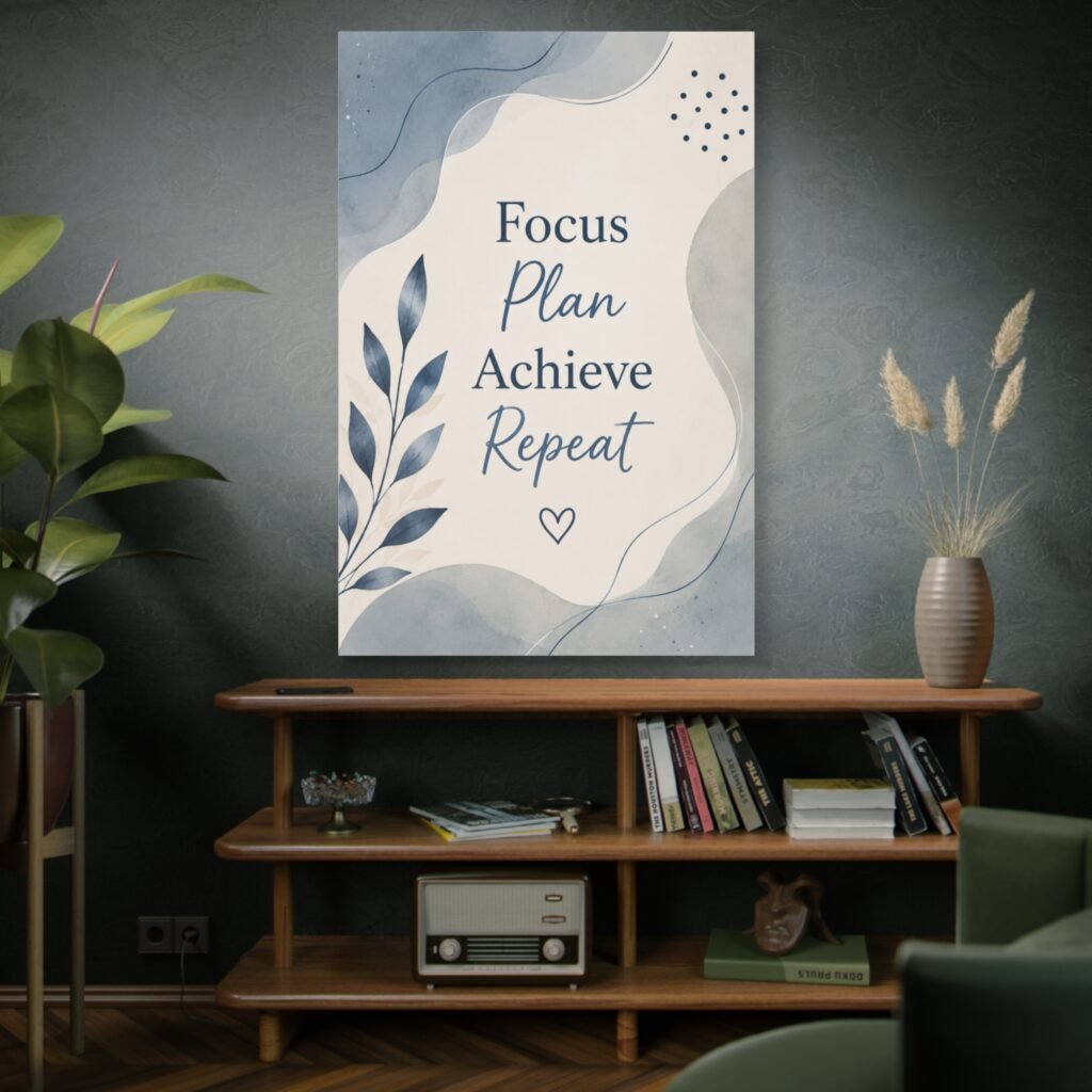 Motivational Canvas Print - "Focus Plan Achieve Repeat" Inspirational Wall Art