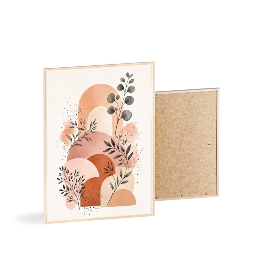 Boho Abstract Poster with Wooden Frame — Terracotta Arch Wall Art