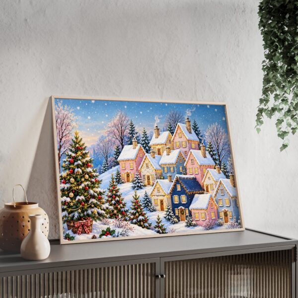 Winter Village Christmas Poster with Wooden Frame - Image 3