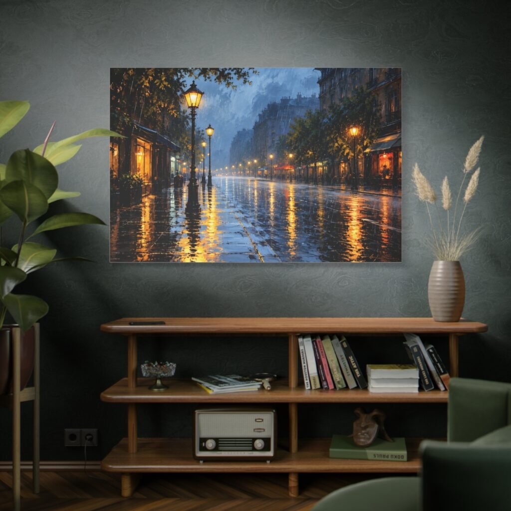 Rainy City Street Matte Canvas Print — Stretched 1.25"